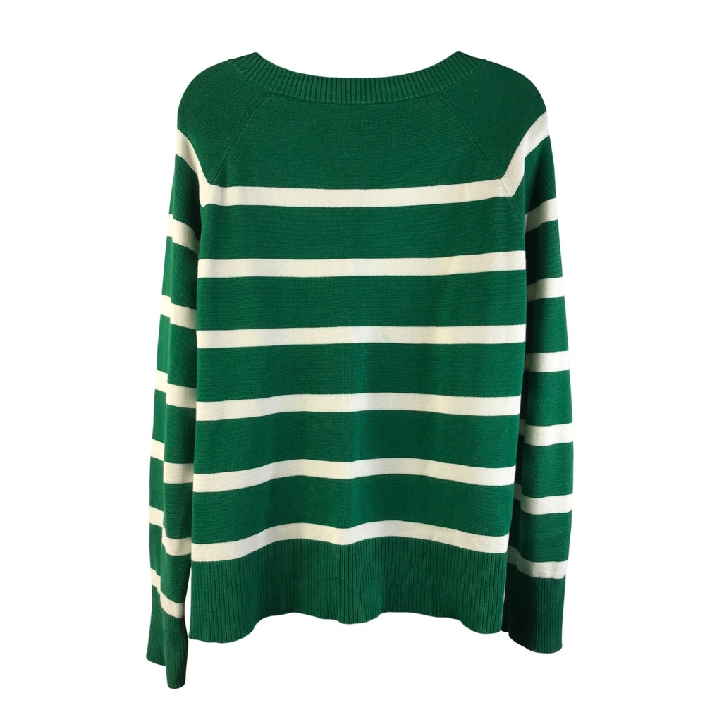 Talbots Green White Striped Side Button Cotton Blend Sweater Womens Large Preppy - Picture 3 of 16